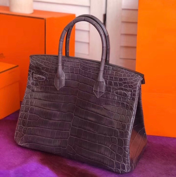 Hermes Violette  Birkin 30 in Porosus  Crocodile with Gold hardware