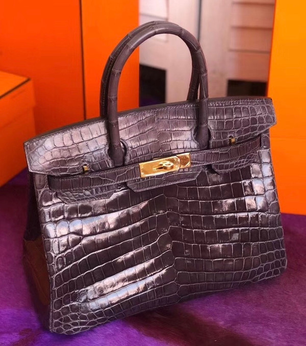 Hermes Violette  Birkin 30 in Porosus  Crocodile with Gold hardware