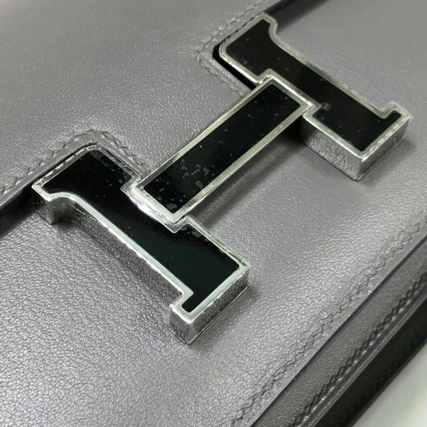 Hermes Constance 25cm Grey Box Leather Shoulder Bag with Enamel Hardware
