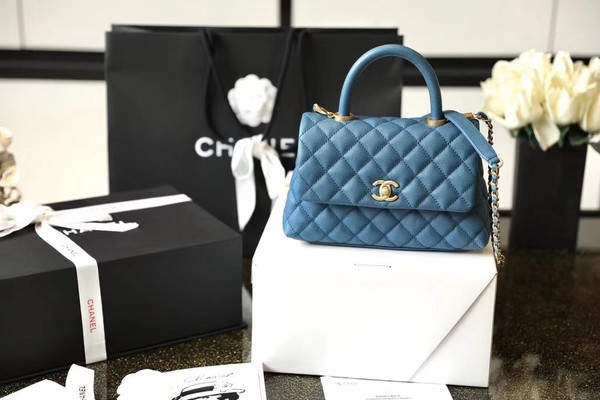 Chanel Mini Coco Handle Bag with Calfskin Handle Blue