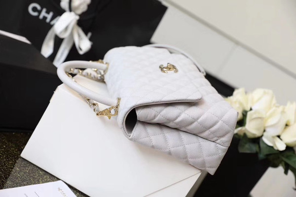 Chanel Small Coco Handle Bag in Calfskin Handle Light Grey