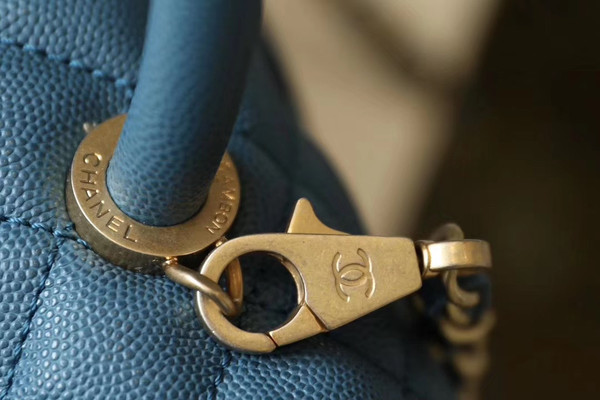 Chanel Small Coco Handle Bag in Calfskin Handle Blue