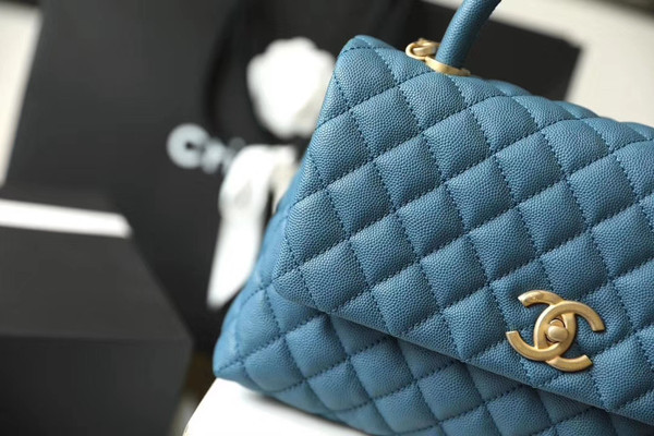 Chanel Small Coco Handle Bag in Calfskin Handle Blue