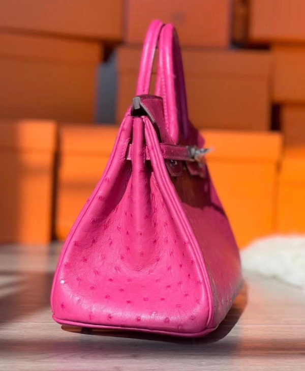 Hermes  E5 Rose Tyrien Birkin Bag 25cm KK Ostrich Leather Palladium  Hardware