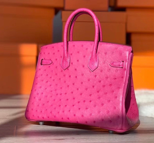 Hermes  E5 Rose Tyrien Birkin Bag 25cm KK Ostrich Leather Palladium  Hardware