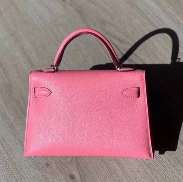 Hermès  1Q Rose Confetti  Mini Kelly II Chevre  Mysore Leather Palladium hardware