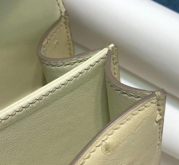 HERMÈS Constance 24 Wool White Ostrich with Gold Hardware