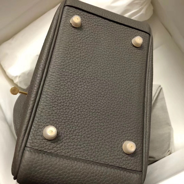 Hermès Mini Lindy 20cm Bag  8F Etain Taurillon Clemence Leather Gold Hardware
