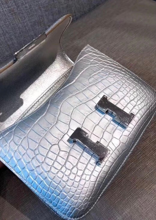 Rare Hermes Silver Constance 18 Alligator