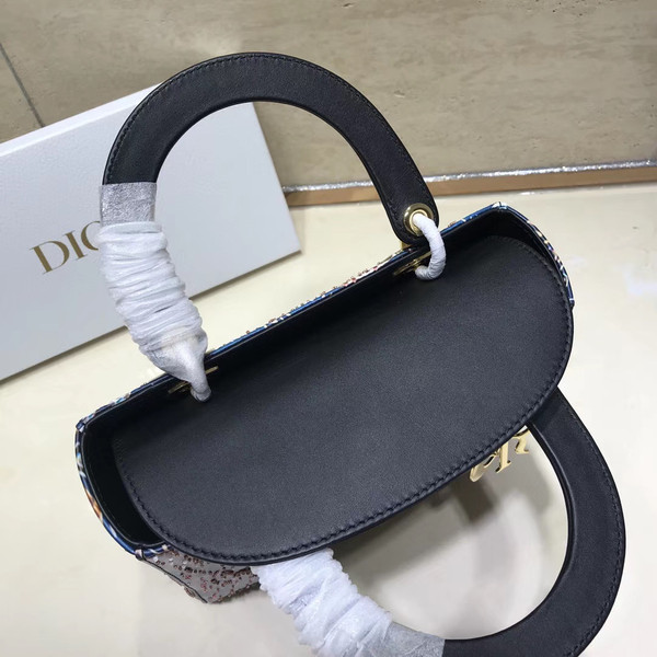 Christian Dior BLACK  LADY DIOR MEDIUM DIOR ANIMALS EMBROIDERED SMOOTH CALFSKIN BAG