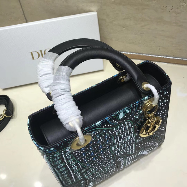 Christian Dior GREEN LADY DIOR MEDIUM DIOR ANIMALS EMBROIDERED SMOOTH CALFSKIN BAG