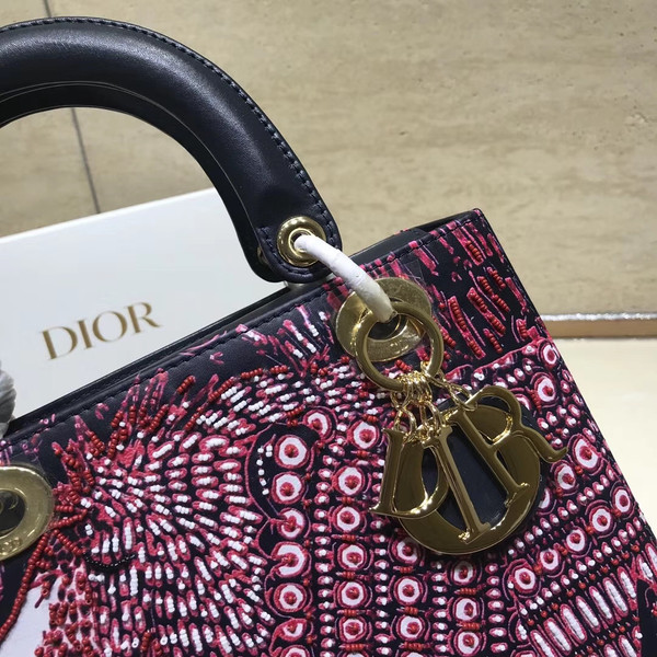 Christian Dior FUCHSIA LADY DIOR MEDIUM DIOR ANIMALS EMBROIDERED SMOOTH CALFSKIN BAG