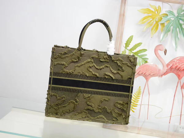 Christian Dior GREEN DIOR BOOK TOTE CAMOUFLAGE EMBROIDERED CANVAS BAG