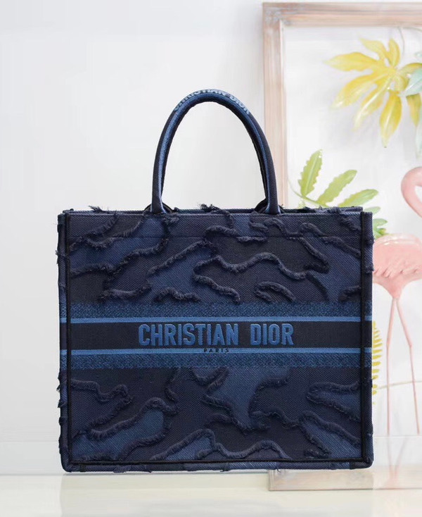 Christian Dior Blue  DIOR BOOK TOTE CAMOUFLAGE EMBROIDERED CANVAS BAG
