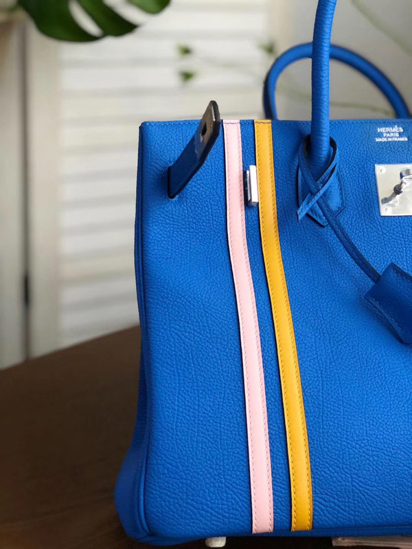 HERMÈS  LIMITED EDITION OFFICIER BIRKIN 35 BLUE ELECTRIC TOGO HANDBAG