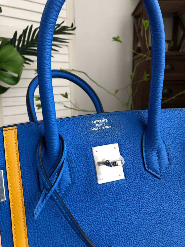 HERMÈS  LIMITED EDITION OFFICIER BIRKIN 35 BLUE ELECTRIC TOGO HANDBAG
