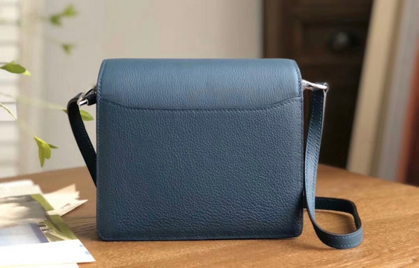Hermes 1P Blue Colvert Evercolor Calfskin Mini Roulis Bag Palladium Hardware