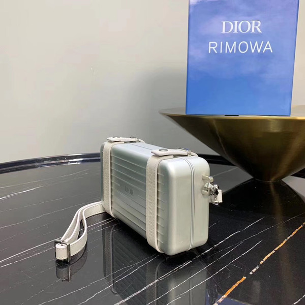 Christian Dior Gray DIOR AND RIMOWA PERSONAL CLUTCH IN ALUMINUM AND GRAINED CALFSKIN