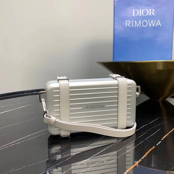 Christian Dior Gray DIOR AND RIMOWA PERSONAL CLUTCH IN ALUMINUM AND GRAINED CALFSKIN