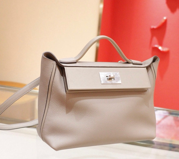 Hermes Kelly 24/24 M8 Gris Asphalte Taurillon Clemence Maurice Leather with Palladium Hardware