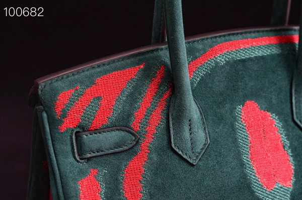 HERMES LIMITED EDITION SUEDE BIRKIN 30 BAG RARE DOBLIS GREEN PALLADIUM HARDWARE