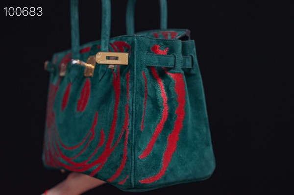 HERMES LIMITED EDITION SUEDE BIRKIN 30 BAG RARE DOBLIS GREEN PALLADIUM HARDWARE