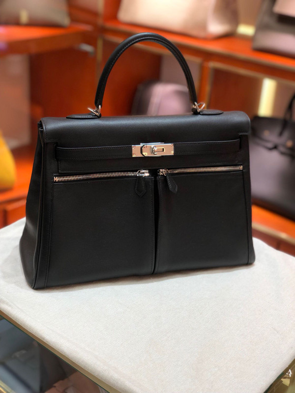 Hermes Special Order Kelly Lakis 32 Black with Palladium Hardware
