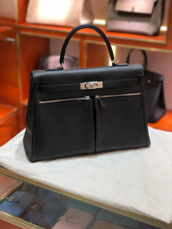 Hermes Special Order Kelly Lakis 32 Black with Palladium Hardware