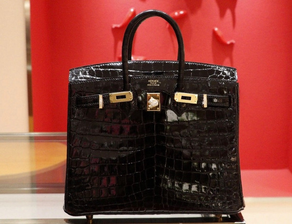 Hermes BLACK Birkin Bag 25cm Shinning Niloticus Crocodile Gold Hardware