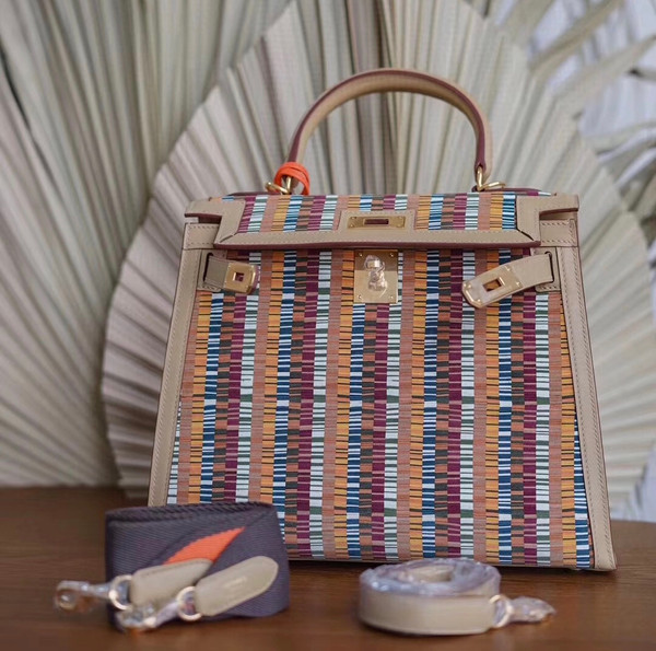 Hermes Kelly 28 Sellier Beige Box & Vibrato Leather Gold Hardware