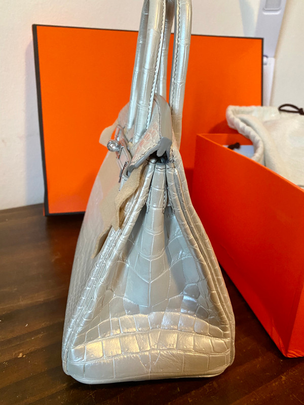 Hermes Rare Silver Birkin Bag 25cm Niloticus Crocodile Palladium Hardware