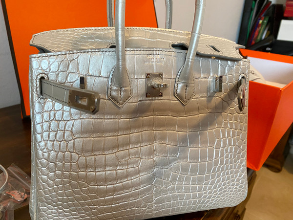 Hermes Rare Silver Birkin Bag 25cm Niloticus Crocodile Palladium Hardware