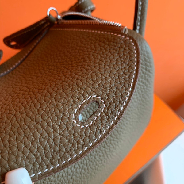 Hermes Mini Lindy 20cm Bag Etoupe Taurillon Clemence Leather Palladium Hardware
