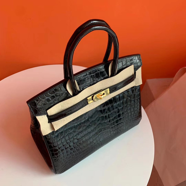 HERMES BIRKIN 30 BAG SHINY BLACK ALLIGATOR GOLD HARDWARE