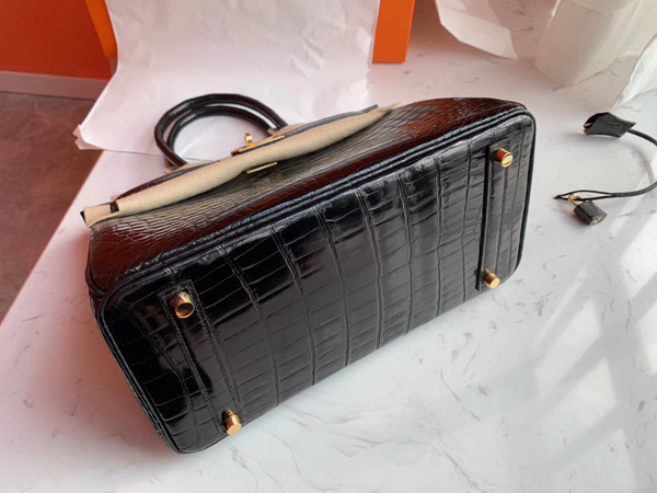 HERMES BIRKIN 30 BAG SHINY BLACK ALLIGATOR GOLD HARDWARE