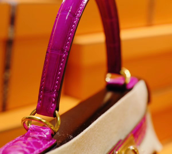 Hermès Special Order Black/ J5 - Rose Sheherzade Kelly 28 Box Leather  Gold Hardware with crocodile handle