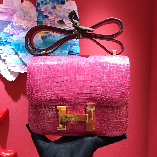 Hermes  T5 Rose Jaipur Constance 18 Crocodile Porosus