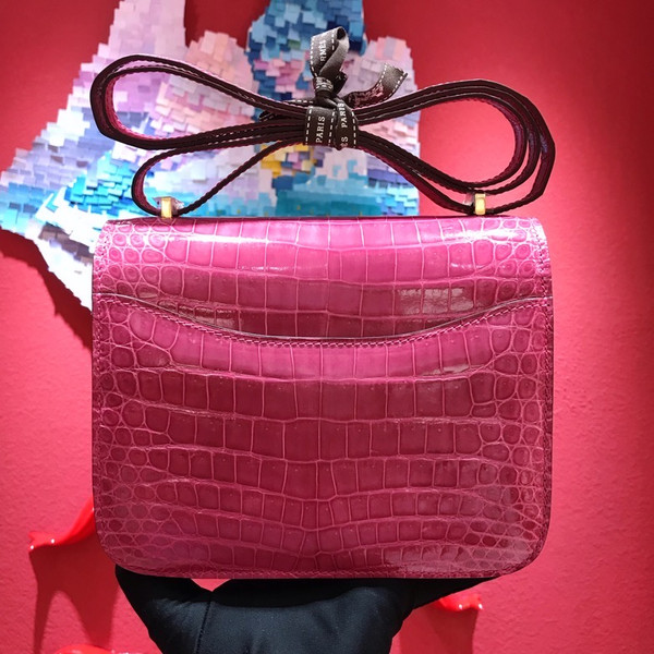 Hermes  T5 Rose Jaipur Constance 18 Crocodile Porosus