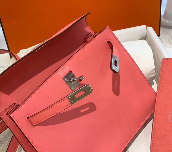 Hermes 8W Rose Azalee Kelly Danse Bag Evercolour Leather Palladium Hardware