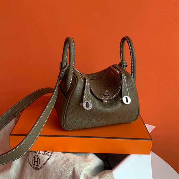 Hermes Mini Lindy 20cm Bag Etoupe Togo Leather Palladium Hardware