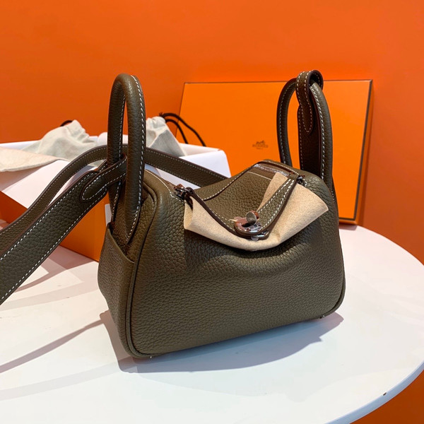 Hermes Mini Lindy 20cm Bag Etoupe Togo Leather Palladium Hardware
