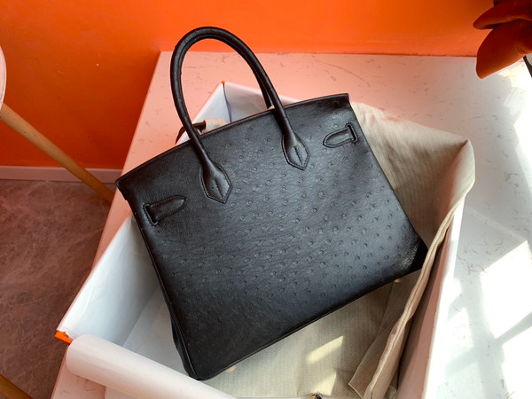 Hermes Black Birkin 30cm KK Ostrich Leather Gold Hardware