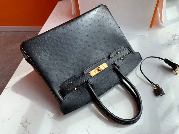 Hermes Black Birkin 30cm KK Ostrich Leather Gold Hardware