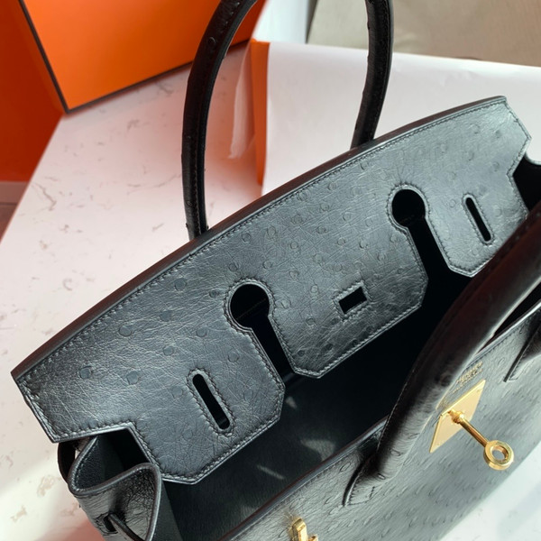 Hermes Black Birkin 30cm KK Ostrich Leather Gold Hardware