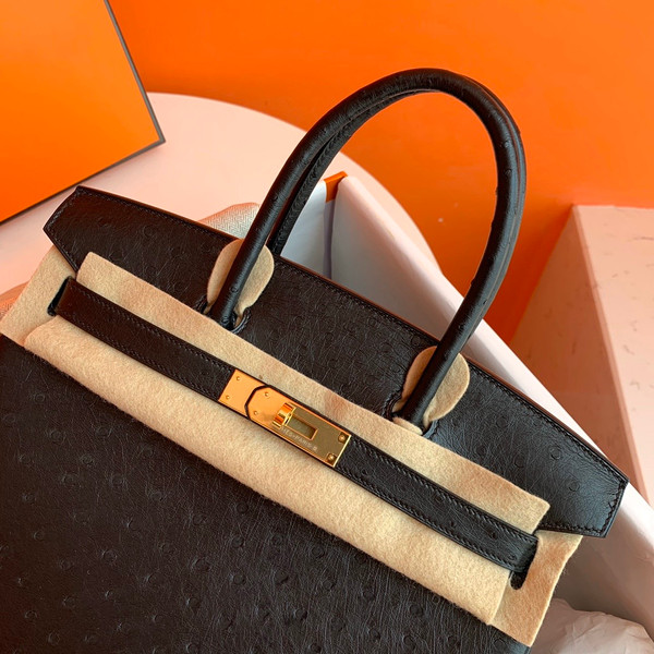 Hermes Black Birkin 30cm KK Ostrich Leather Gold Hardware