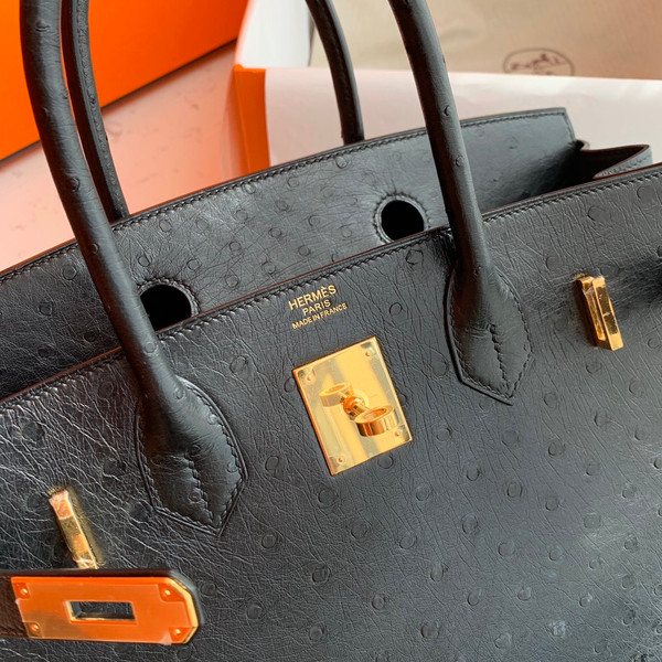 Hermes Black Birkin 30cm KK Ostrich Leather Gold Hardware