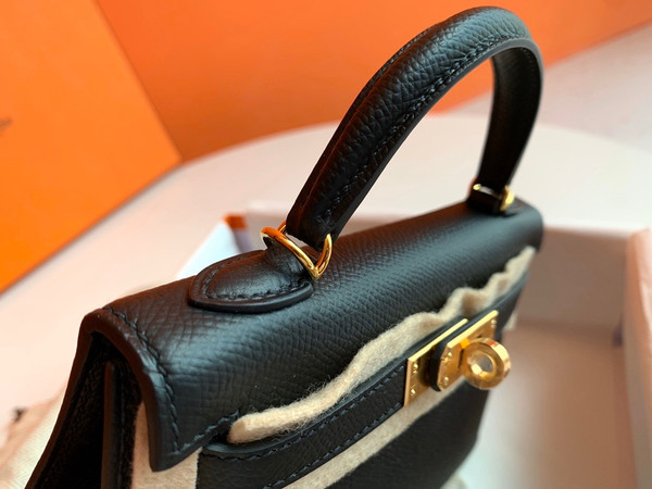 Hermes Black Mini Kelly II 20 Epsom Gold Hardware