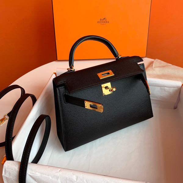 Hermes Black Mini Kelly II 20 Epsom Gold Hardware