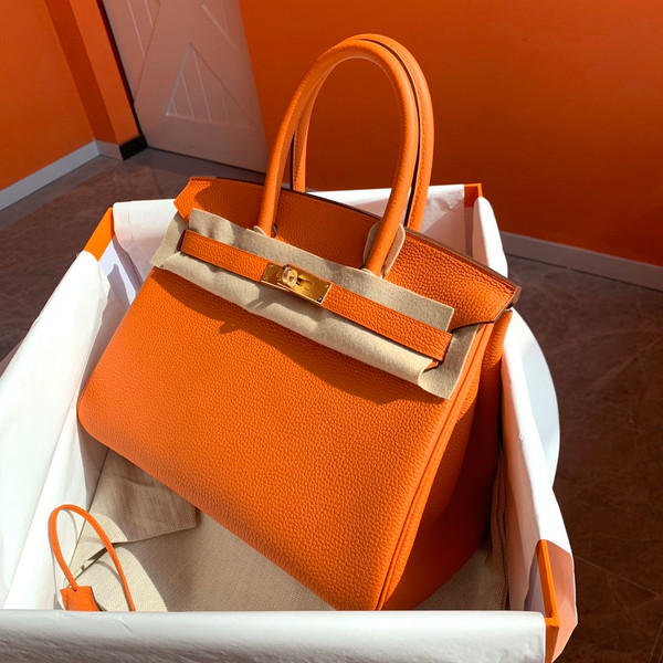 Hermes Orange Birkin Bag 30cm Togo Leather Gold Hardware
