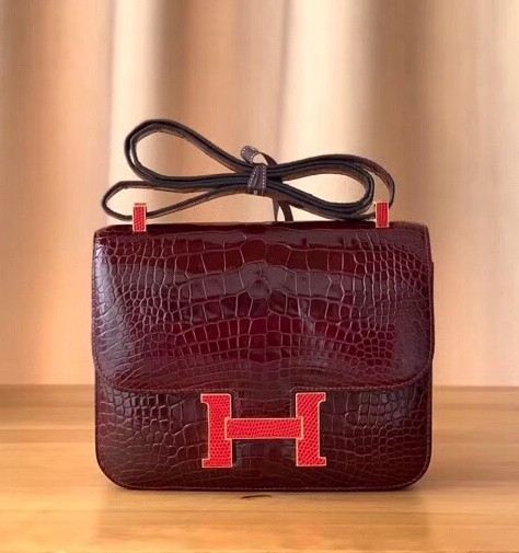 Hermes Bordeaux Constance 18 Alligator Lizard Hardware
